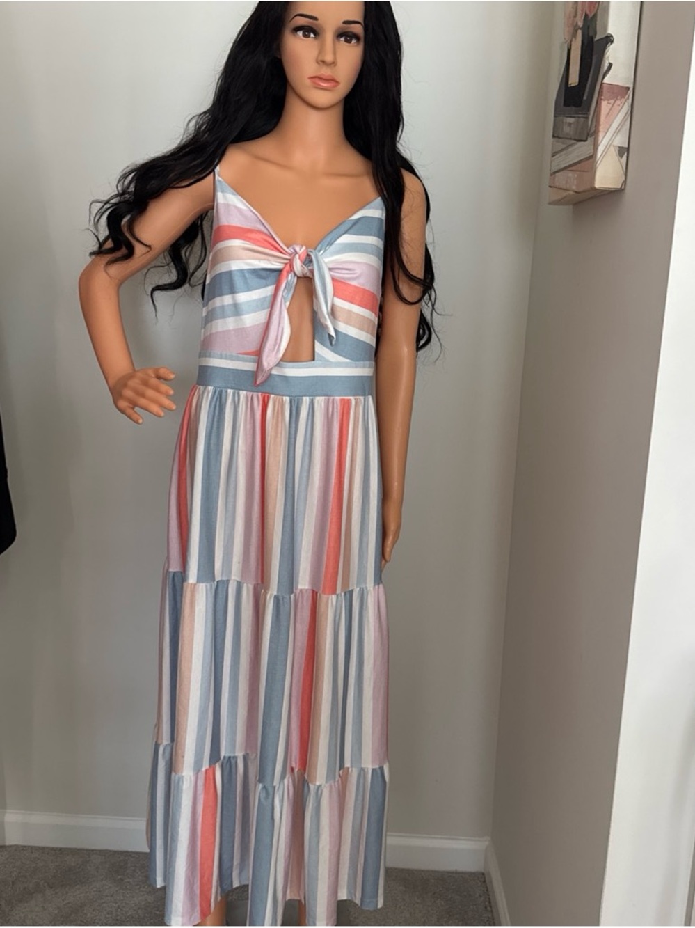 Striped Tie-Front Maxi Dress in Pastel Multi pat pat